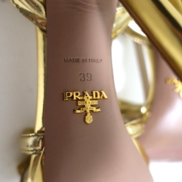 Prada Bow Sandals Gold Metallic Leather Size 39 - Picture 12 of 12